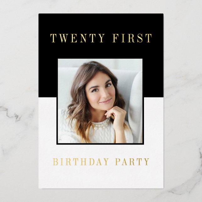Invitación Con Relieve Metalizado Moderna foto mínima de 21 años (Anverso)