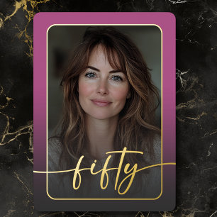 Invitación Con Relieve Metalizado Moderna foto rosa mínima 50 años