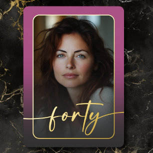 Invitación Con Relieve Metalizado Moderna foto rosa mínima cuadragésimo cumpleaños