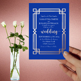 Invitación Con Relieve Metalizado Moderna frontera de oro Rosa en Real Boda Azul de