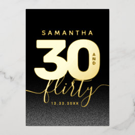 Invitación Con Relieve Metalizado Moderna Girly Brillante Amarillo 30 y Flirty