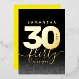 Invitación Con Relieve Metalizado Moderna Girly Brillante Amarillo 30 y Flirty