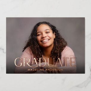 Invitación Con Relieve Metalizado Moderna graduación de foto completa Rosa de oro