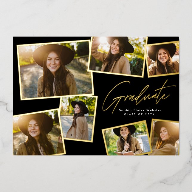 Invitación Con Relieve Metalizado Moderna graduación de posgrado 7 con foto graduada (Anverso)