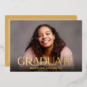 Invitación Con Relieve Metalizado Moderna graduación minimal Foto Gold