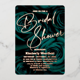 Invitación Con Relieve Metalizado moderna lluvia de novia verde esmeralda de oro gla