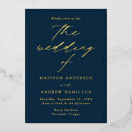 Invitación Con Relieve Metalizado Moderna Marina de Elegancia y Boda de Oro