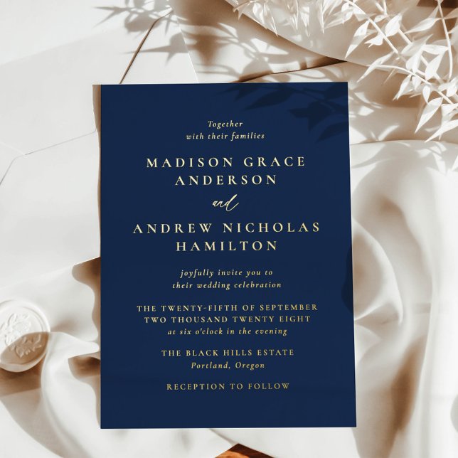Invitación Con Relieve Metalizado Moderna Marina Mínima y Boda de Oro (Subido por el creador)