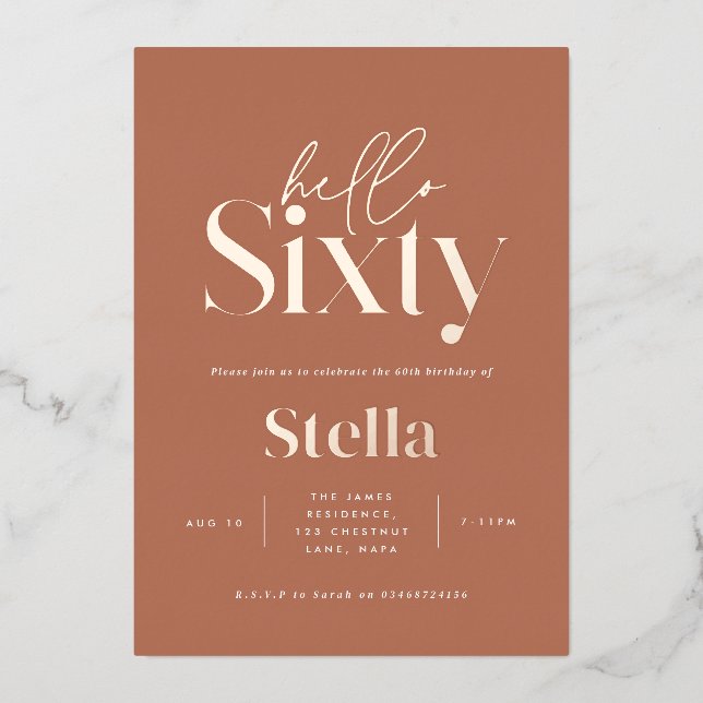 Invitación Con Relieve Metalizado Moderna mínima terracota simple cumpleaños 60 (Anverso)