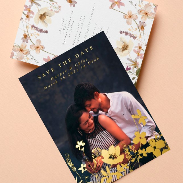 Invitación Con Relieve Metalizado Moderna Primavera Elegante Flor silvestre Foto Gua (Subido por el creador)