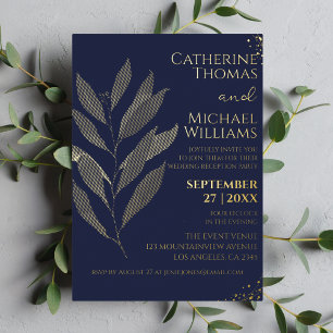 Invitación Con Relieve Metalizado Moderna recepción de casamiento con hojas de oro a
