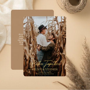 Invitación Con Relieve Metalizado Moderna Rustic Better Together Photo Engagement