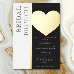 Invitación Con Relieve Metalizado Moderna tipografía Brunch de novia blanca negra