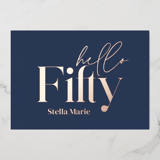 Invitación Con Relieve Metalizado Moderna tipografía mínima simple 50 años (Anverso)