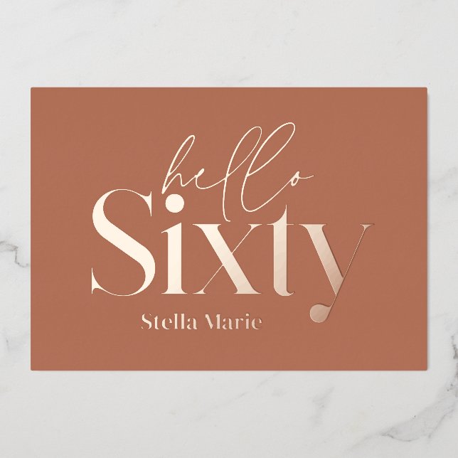 Invitación Con Relieve Metalizado Moderna tipografía mínima terracota cumpleaños 60 (Anverso)