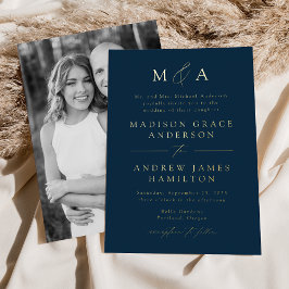 Invitación Con Relieve Metalizado Moderna y elegante Boda fotográfico de la Marina M