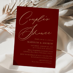 Invitación Con Relieve Metalizado Moderna y elegante ducha de boda de color burdeos 