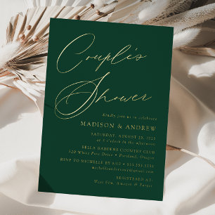 Invitación Con Relieve Metalizado Moderna y elegante ducha verde y dorada de la pare