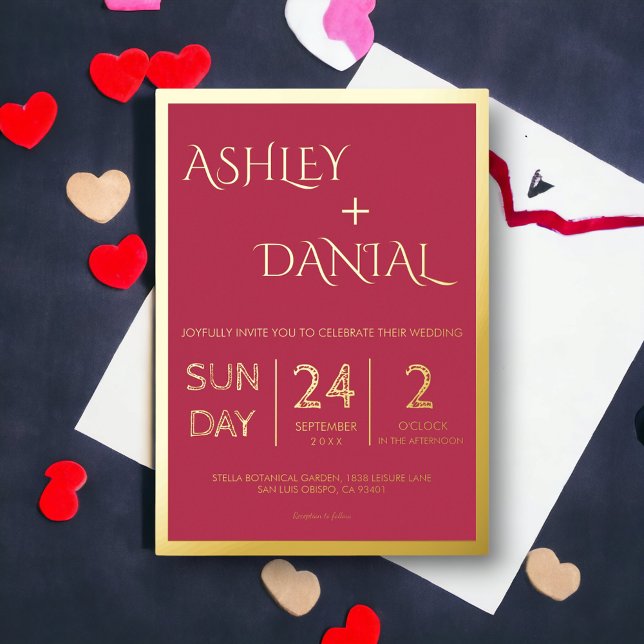 Invitación Con Relieve Metalizado Moderna y elegante escritura de oro magenta enmarc (Subido por el creador)