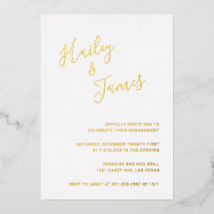 Invitación Con Relieve Metalizado Moderna y elegante fiesta de compromiso simple oro