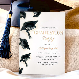 Invitación Con Relieve Metalizado Moderna y elegante fiesta de graduación