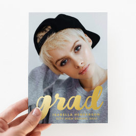 Invitación Con Relieve Metalizado Moderna y elegante graduación de fotos Black Gold