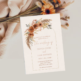 Invitación Con Relieve Metalizado Moderna y elegante Terracota Fall Boda Floral