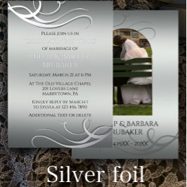 Invitación Con Relieve Metalizado Moderno 25 Aniversario del Arco Boda Foto Plata