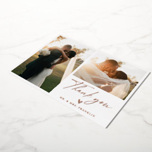 Invitación Con Relieve Metalizado Moderno agradecimiento de foto de boda con letra b