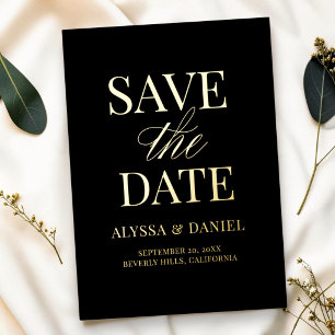 Invitación Con Relieve Metalizado Moderno Ahorra la Fecha de Boda en Hoja de Oro