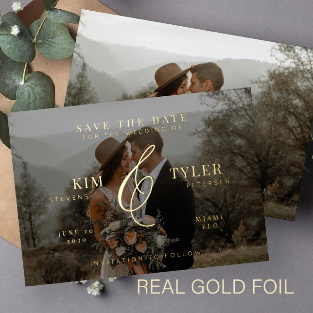 Invitación Con Relieve Metalizado Moderno ampersand photo overlay negro salve la fec (You can choose the color of the foil: GOLD, SILVER, or ROSE GOLD)