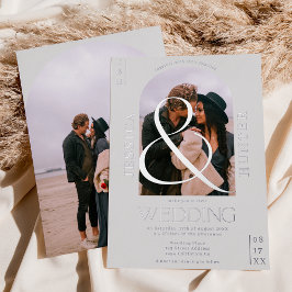 Invitación Con Relieve Metalizado Moderno arco de boho 2 fotos boda gris