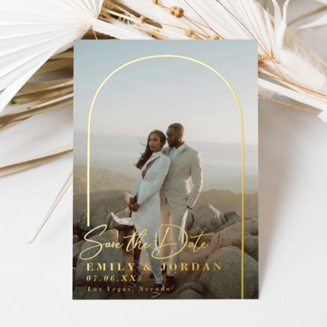 Invitación Con Relieve Metalizado Moderno Arco de Oro Fotografía Mínima Salvar la Fe (Subido por el creador)