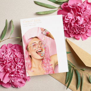 Invitación Con Relieve Metalizado Moderno Arco fotográfico Mínimo Graduado Rosa Oro