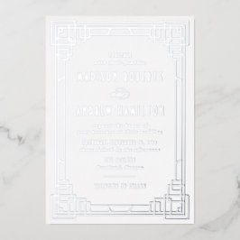 Invitación Con Relieve Metalizado Moderno Art Deco Boda Plata