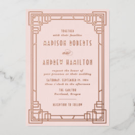 Invitación Con Relieve Metalizado Moderno Art Deco Boda Rubor y Rosa Gold