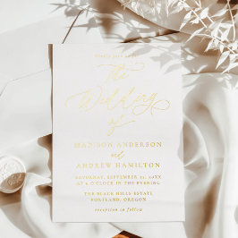 Invitación Con Relieve Metalizado Moderno Boda de caligrafía elegante
