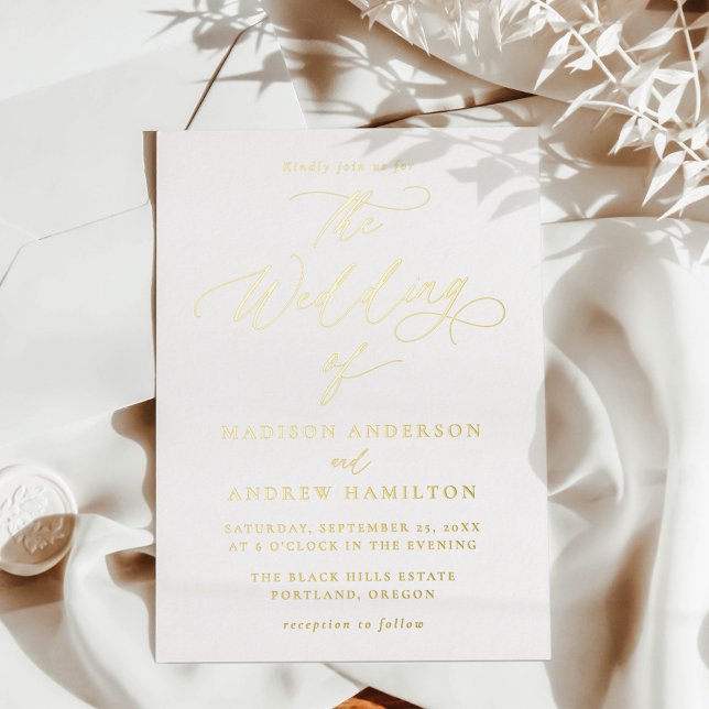Invitación Con Relieve Metalizado Moderno Boda de caligrafía elegante (Subido por el creador)