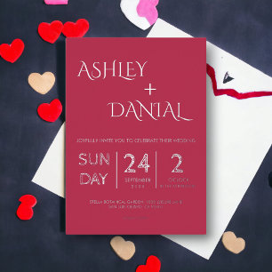 Invitación Con Relieve Metalizado Moderno Boda de caligrafía mágenta plateada con cl