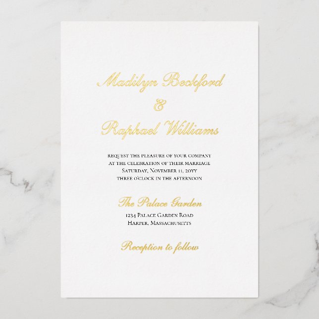 Invitación Con Relieve Metalizado Moderno Boda de Elegancia Formal (Anverso)