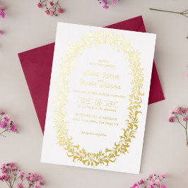 Invitación Con Relieve Metalizado Moderno Boda de flores románticas florales