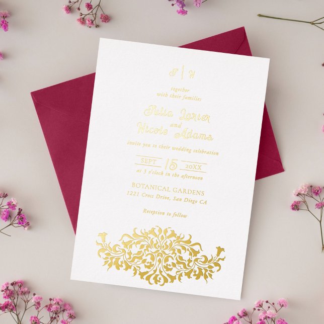 Invitación Con Relieve Metalizado Moderno Boda de flores románticas florales (Subido por el creador)