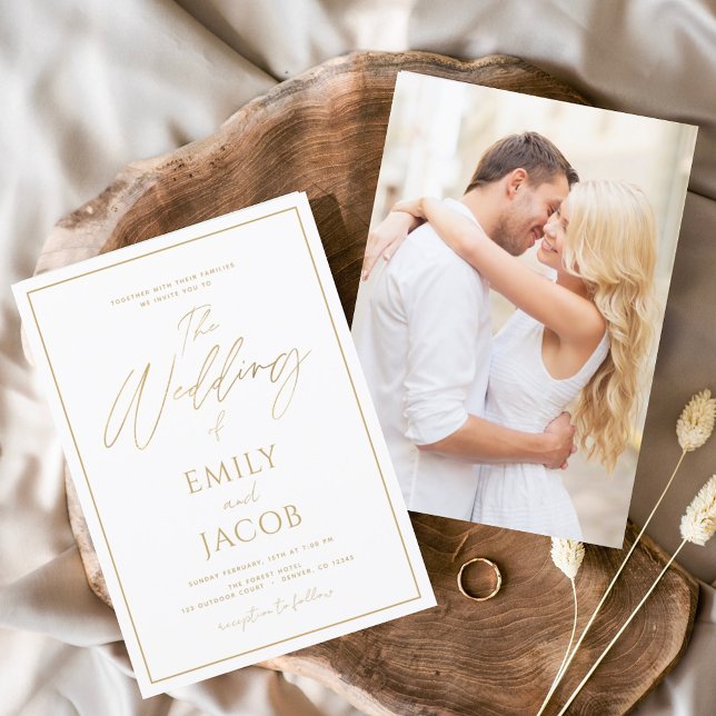 Invitación Con Relieve Metalizado Moderno Boda de fotografía con Oro Blanco (Subido por el creador)