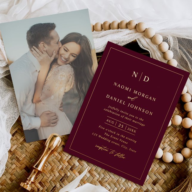 Invitación Con Relieve Metalizado Moderno Boda de fotografía de superposición mínima (Subido por el creador)