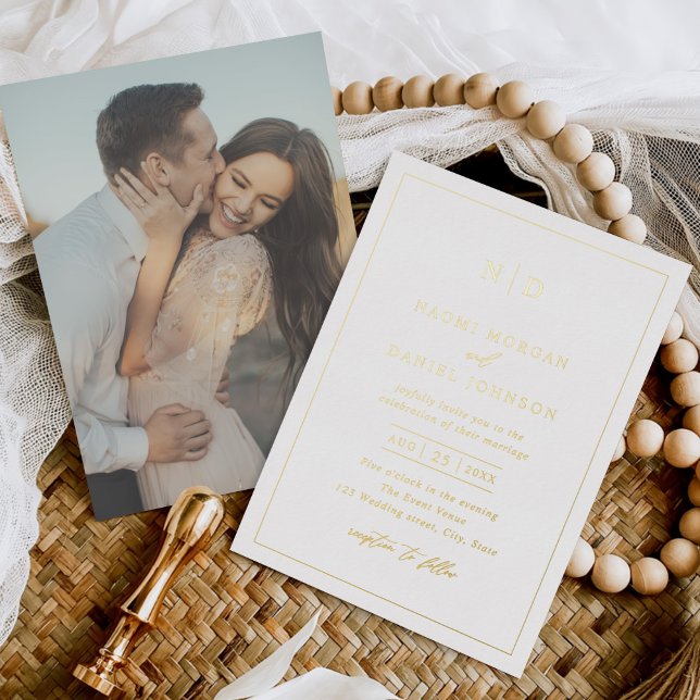 Invitación Con Relieve Metalizado Moderno Boda de fotografía de superposición mínima (Subido por el creador)