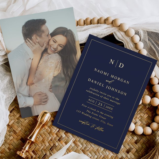 Invitación Con Relieve Metalizado Moderno Boda de fotografía de superposición mínima (Subido por el creador)