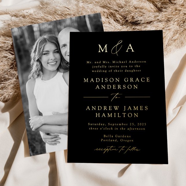 Invitación Con Relieve Metalizado Moderno Boda de fotografía elegante de monograma d (Subido por el creador)