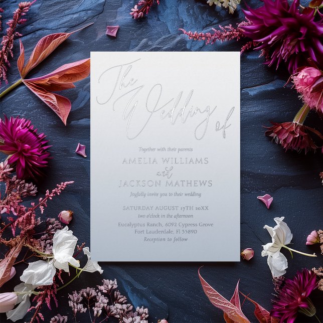 Invitación Con Relieve Metalizado Moderno Boda Dusty Blue & Silver (Subido por el creador)
