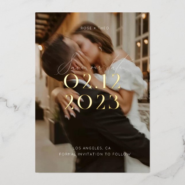 Invitación Con Relieve Metalizado Moderno Boda elegante de fotografías en blanco y n (Anverso)