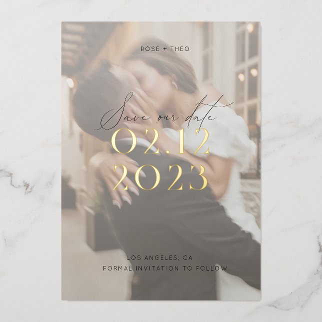 Invitación Con Relieve Metalizado Moderno Boda elegante de fotografías en blanco y n (Anverso)